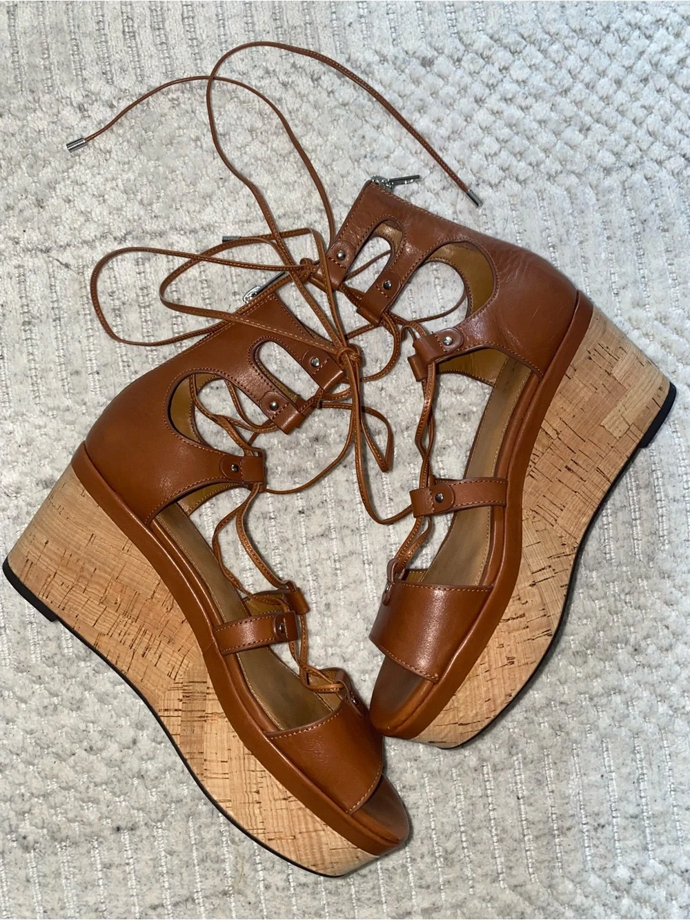 COACH Barkley Semi Matte Calf Lace-Up Wedge Sandal
